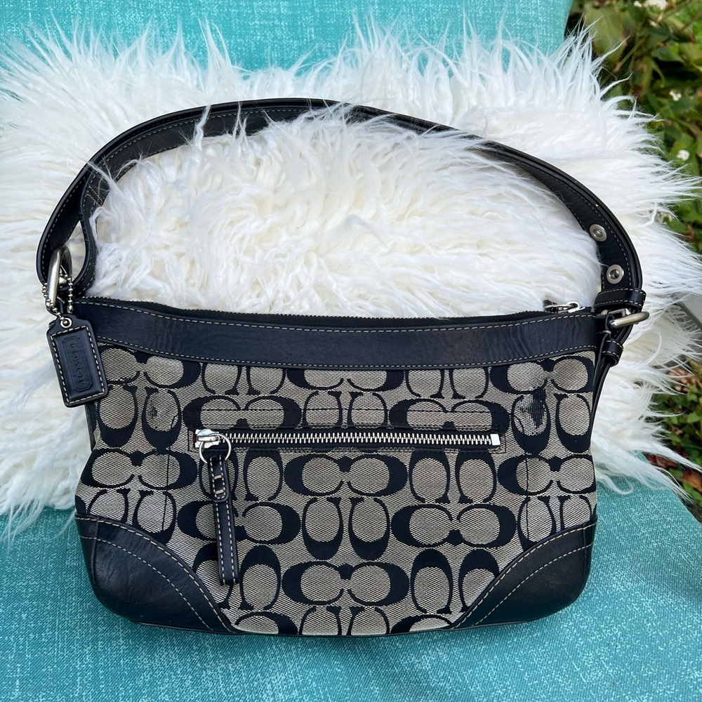 Coach Black and Cream Signature Shoulder Bag